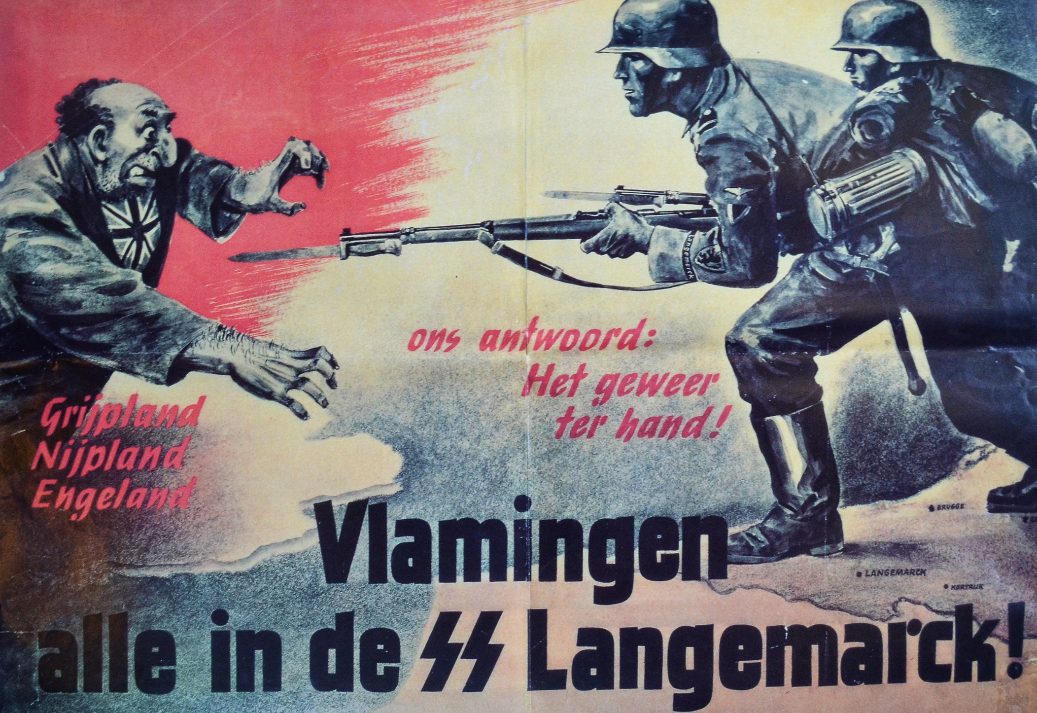 Propaganda recruiting poster of the 27th SS Volunteer Division "Langemarck" with the title "Flemings all in the SS Langemarck!"
